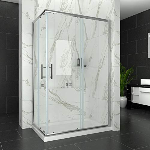 SIRHONA Cabine de douche coulissante 120x80x185cm entrée d'angle de douche cabine douche à double porte coulissante 5 mm verre cabine douche