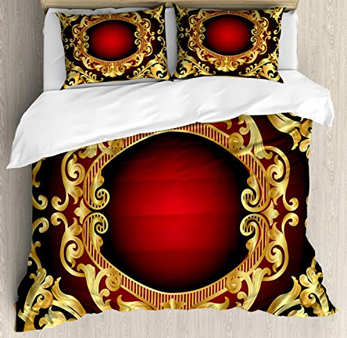 ABAKUHAUS Gelbes Damast Bettbezugs Set Für Doppelbetten, Rahmen Barock, Milbensicher Allergiker geeignet mit Kissenbezügen, 200 x 200 cm, Gelb
