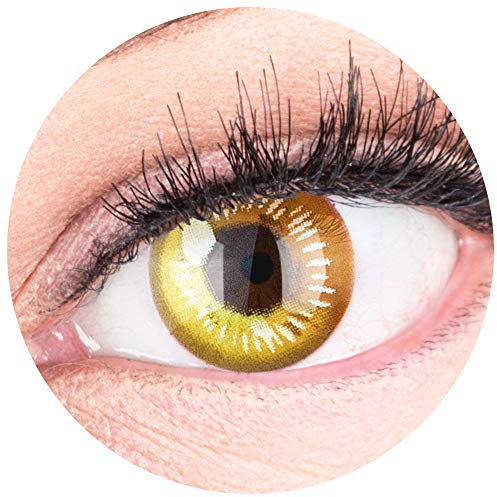 Farbige Gelbe Kontaktlinsen Anime Yellow Circle Lenses Heroes Of Cosplay Stark Deckend - Mit Gratis Linsenbehälter - Mit Stärke -5.50 Dioptrien