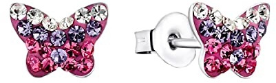 Amor Ohrstecker 925 Sterling Silber Mädchen Kinder Ohrschmuck, mit Glas, 0,6 cm, Silber, Schmetterling, Kommt in Schmuck Geschenk Box, 9540709
