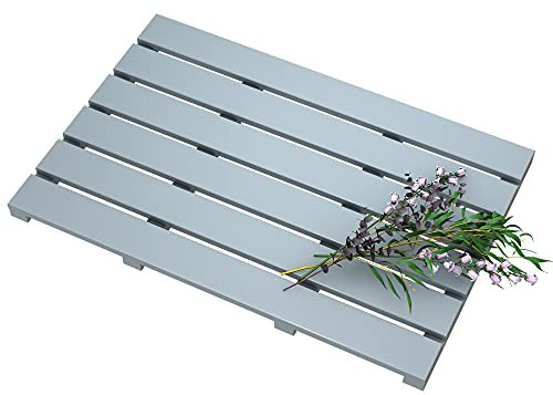 Bambus-Holz-Badematte für Luxus-Dusche – Rutschfester, wasserdichter Teppich für den Innen- und Außenbereich (grau)