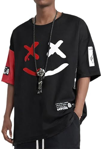 Hello MrLin Men's Techwear Japanese Harajuku Streetwear Hip Hop Short Sleeve T-Shirt