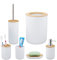 Relaxdays Badezimmer Set, 6-teilig, Badaccessoires Kunststoff, Bambus, komplette Badezimmerausstattung, Badset, weiß