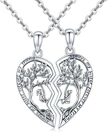 Collier Pendentif en Argent Sterling pour Sœurs - Toujours Mon Amie, 2 Pcs Arbre de Vie avec Lune, Bijoux Cadeaux pour Femmes et Amis