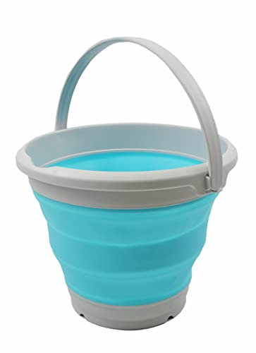 SAMMART 5,5 l Faltbarer Kunststoffeimer – Faltbarer runder Wanne – tragbarer Angelwassereimer – platzsparender Outdoor-Wassertopf (Grau/Cyanin)