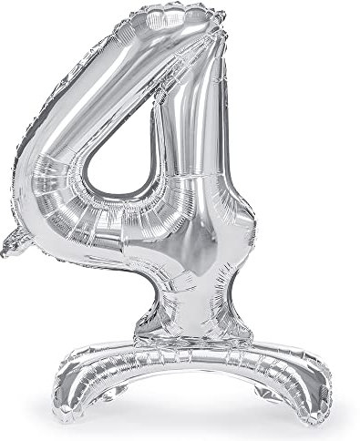 Folienballon Zahl 4 Silber stehend 70 cm Luftbefüllung