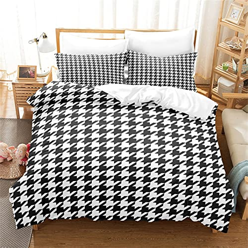 ZZDXW Bettwäsche 135x200cm Schwarzer Hahnentritt Bettwasche Set Winter Warm Bettbezug Kinder Jungen Allergiker Mädchen Mikrofaser 1x Bettbezug + 2X Kissenbezug 80x80cm