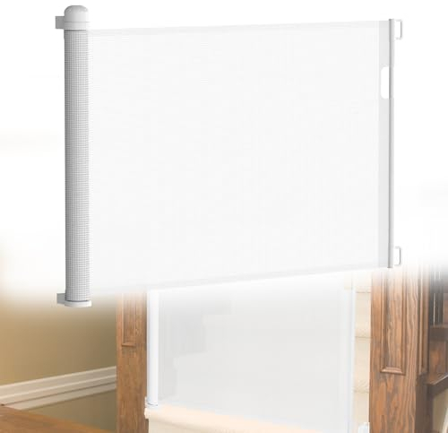 HENGMEI Puerta de Escalera Extensible 0-180 cm Barrera para Perros y Bebés, Retráctil para Mascotas (Blanco, 180 cm)