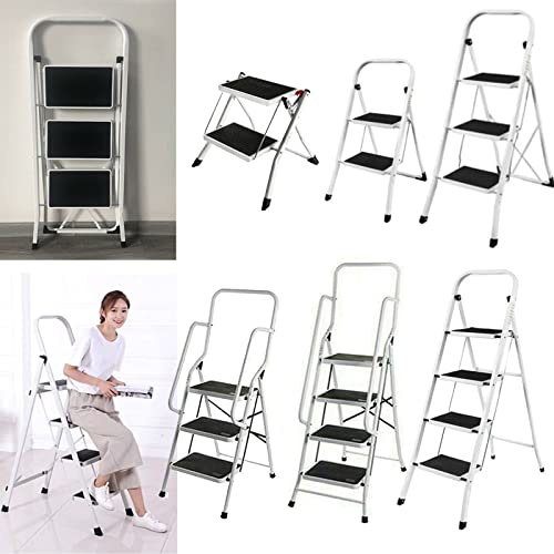 Tritthocker 2 Stufen Klappbar Stahl Stufenleiter, Anti-Rutsch Klapptrittleiter Haushaltstritt für Zuhause, Küche, Garage, Belastbar bis 150 kg