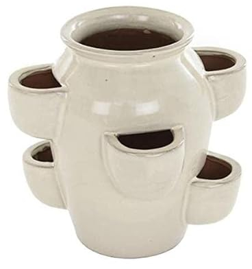 Gardenesque Tiered Planter, Succulent and Herb Plant Pot, Ceramic with Drainage Hole for Indoor and Outdoor Use, White Cream - Small, H25 x W27cm