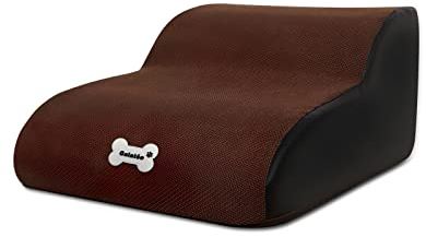 Galatée Haustiertreppe, 2-Stufige Haustiertreppe, Waschbare Und Abnehmbare Haustierrampe Mit Reißverschlussabdeckung, Haustierleiter Hält Bis Zu 45 kg, Kleine Hunderampe Für Schlafsofa(Braun)