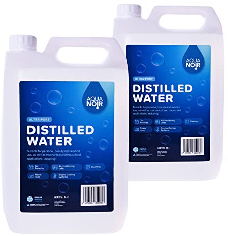 AQUANOIR Distilled Water 10L (2 x 5L) | Ideal for Steam Irons, CPAP Machines & Car Batteries| Purified Water | Made in UK