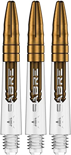 Mission Darts Sabre Shafts | Durable Clear Polycarbonate Stems with Coloured Aluminium Top | 1 Set of 3 Shafts | Gold | Short (S1538)