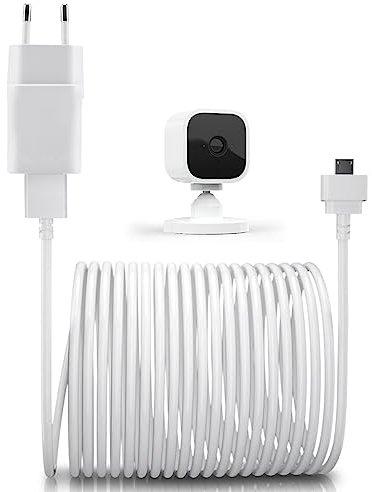 BASESAILOR Câble Chargeur 6M Blink Mini avec Adaptateur Mural Pas pour Blink Mini 2,Brique Chargeur et Cordon Charge Micro USB à Angle Droit 90 Degrés Coudé,Alimentation Extérieure étanche