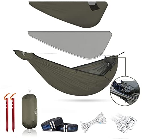Onewind Airstream Camping Hängematte mit Moskitonetz und Windsack, Tragbare Hängematte mit Baumgurten und Bugnetz für Wintercamping, Wandern, Rucksackreisen, OD Green