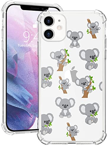 MAYCARI Cute Funny Koala Case Clear for iPhone 12 Pro Max 6.7 Inch, Art Animal Pattern Transparent Shockproof Anti-Scratch Soft TPU Cover with Air Cushion for Men&Women