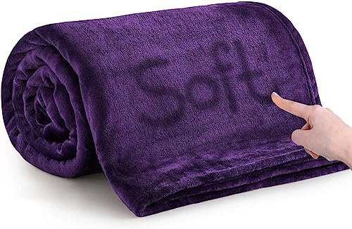 MOONLIGHT20015 Fleece Throw Blanket for Sofa - Soft Cosy Fluffy Blankets for Bed, 400 GSM Silk Touch Warm Single Throws for Audlts, Purple, 130x150 cm