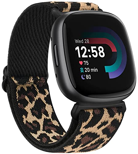 Vancle für Fitbit Versa 4 Armband Damen Herren,Nylon Verstellbares Ersatzarmbänder für Fitbit Versa 3 Armband/Fitbit Sense 2 Armband/Fitbit Sense Armband(Leopard)