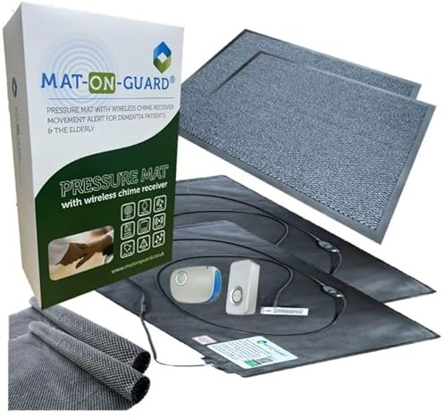 Floor Sensor Pressure MAT Alarm System Mat On Guard IP300DCM Double EXIT & Cover MATS for the Elderly and Dementia Care with Portable & Plug-in Receivers with Cover Mats. (Blue)