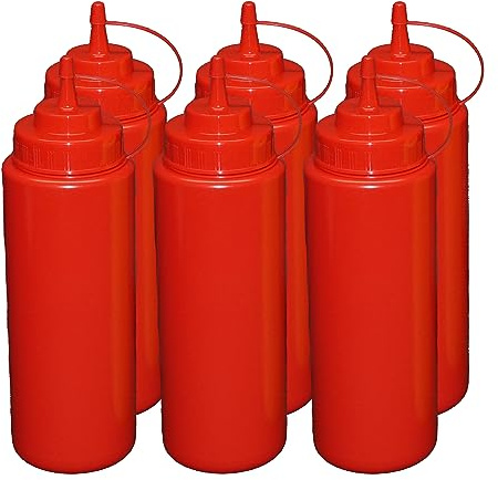 6 Stück rote Quetschflaschen 1 Liter Dosierflasche Spenderflasche Dressingflasche