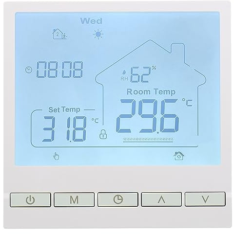 Wengart Termostato digitale WG905, Programmazione settimanale, visualizzazione dell'umidità, per impianti di riscaldamento ad acqua e a pavimento con funzione di collegamento, bianco