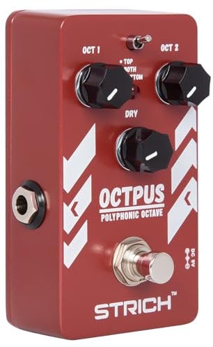 STRICH Polyphonisches Oktav Gitarreneffektpedal, True Bypass, Digitaler Oktav-Shifter mit Top/Both/Bottom Auswahl für E-Gitarre, Kompaktes & Praktisches Aluminiumgehäuse, Rot