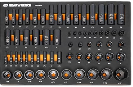 GEARWRENCH 63 Piece 1/4”, 3/8”, 1/2” Drive 6 Point SAE Impact Socket Set in Foam Storage Tray - GWMSISKSAE