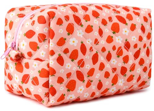 SOIDRAM Trousse de maquillage florale matelassée - Trousse de maquillage bouffante - Grande trousse de toilette de voyage en coton - Sac de rangement pour pinceaux de maquillage pour femme, Fleur de