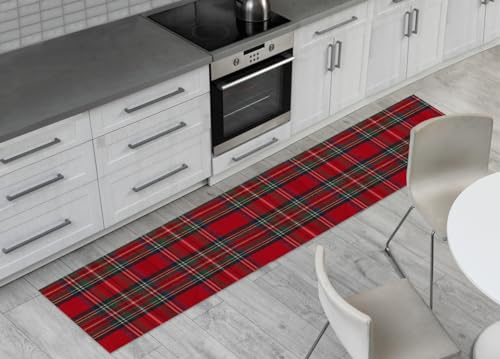 BIANCHERIAWEB Teppich/Läufer mit rutschfester Rückseite, Design Natalina Lurex Tartan rot kariert 50 x 180 cm Weihnachten