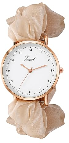 Silverora Damen Uhr Elastische Band Damenuhren Analog Quarz Armbanduhr Einfaches Gesicht Uhren Damen Verstellbar Haar Band Armband Kinder Uhr Studentenuhr Geschenke für Frauen Mädchen Champagner