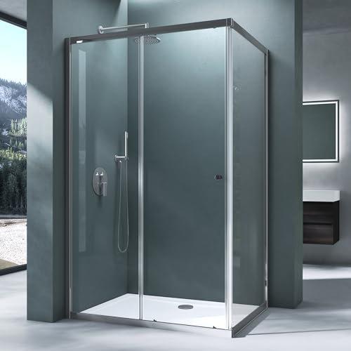 Mai & Mai Cabine de Douche Paroi de Douche avec Porte Coulissante Verre Trempé de Sécurité Transparent Revêtement Nano Easy Clean 80x120x190cm avec Receveur de Douche RAV16L K