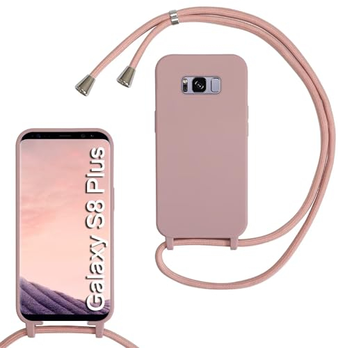Haygdz Silikon Handykette für Samsung Galaxy S8 Plus Hülle mit Band,Verstellbarer Halskette Handyhülle,Necklace Hülle mit Band,Handyhülle für zum Umhängen,Case mit Schnur, Sand Pink