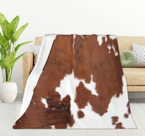 HGOD DESIGNS Überwurfdecke mit Rindsleder-Muster, Flanell-Fleecedecke, Kuh-leicht, Überwurf für Bett, Sofa, Reisen, Teenager, Geburtstagsgeschenke, 130 x 150 cm