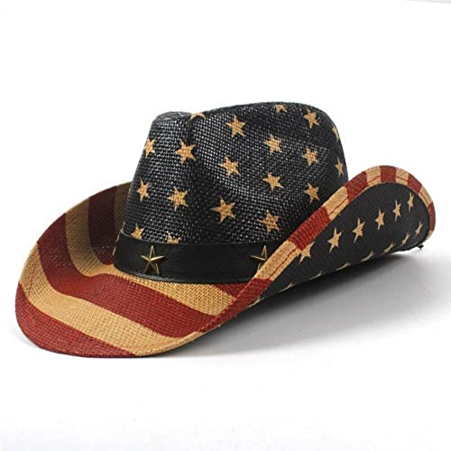 Lpitoy Classic American Flag Cowboy Hat, Vintage Western Style Usa Flag Cowboy Cowgirl Hat Party Parade Patriotic Hat for Men Women