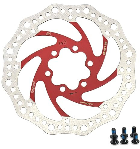 Yongness Rotor de disco de freno de bicicleta 140 mm/160 mm/180 mm/203 mm Disco de freno de bicicleta de acero inoxidable con 6 tornillos para bicicleta de carretera BMX MTB (Rojo 140mm)