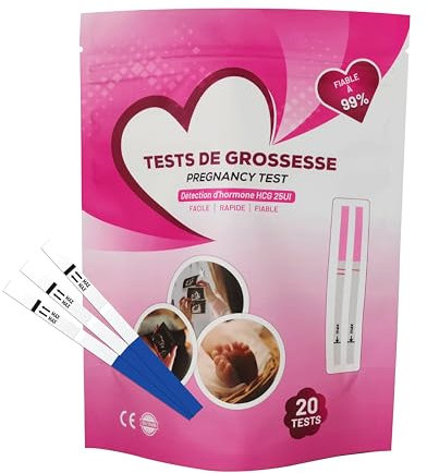 20 Test de Grossesse bandelette - Vos test de grossesse avec 99% Précision et Détection, Facile à Lire - Sachet test de grossesse Refermable et Portable - test grossesse précoce