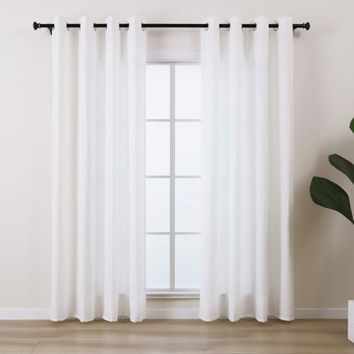L.Z.E Gardinen Vorhänge Weiß, Sichtschutz Lichtdurchlässige Gardine Vorhang für Schlafzimmer Wohnzimmer Privatsphäre, Dünne Baumwolloptik Stores mit Ösen, 225 cm Lang, Einfarbig Naturfarben Weiss