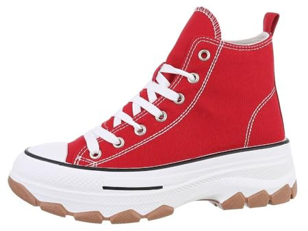 Ital Design Damenschuhe Freizeitschuhe Sneakers High, BMH-103-, Textil, Rot Weiß, Gr. 37