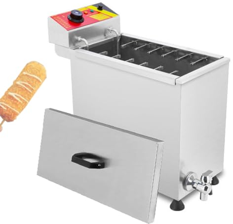 DOZPAL Electric Hot Corn Dog Fryer Machine, Stainless Steel Commercial Deep Fryer Hot Dog Maker for Chips, French Fries, Donuts and More, Temperature Adjustable