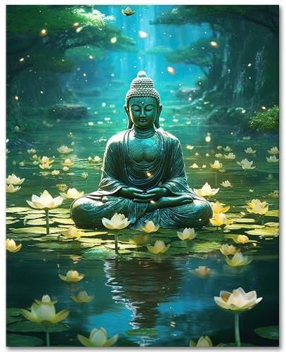 TISHIRON Malen nach Zahlen Erwachsene Buddha DIY Malen nach Zahlen Kit für Erwachsene buddhistischen Erwachsenen Malen nach Zahlen Kits Meditation Öl Hand Malerei Kunsthandwerk 40 x 50 cm(rahmenlos)