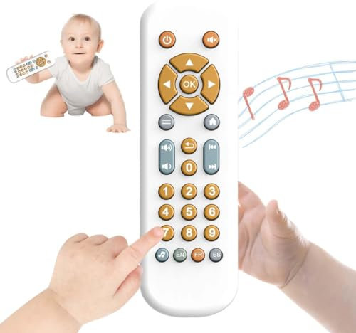 Bambebe Baby TV Fernbedienung Spielzeug mit Licht und Ton, Baby Musikalisches Realistisches Remote Spielzeug für Kleinkinder 6 9 12 18 Monaten, Frühes Pädagogisches Musikspielzeug mit 3-Sprache
