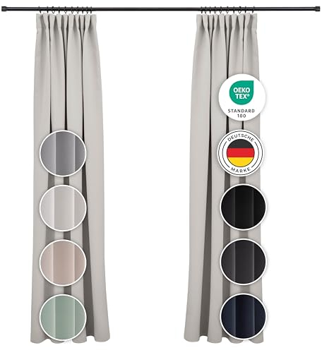 Blumtal Verdunklungsvorhänge Kräuselband 140x145 cm im 2er Set - Oeko-TEX zertifizierte Vorhänge Blickdicht - Thermovorhang Hitzeschutz - Curtains Blackout - Thermovorhang Kräuselband in Grau