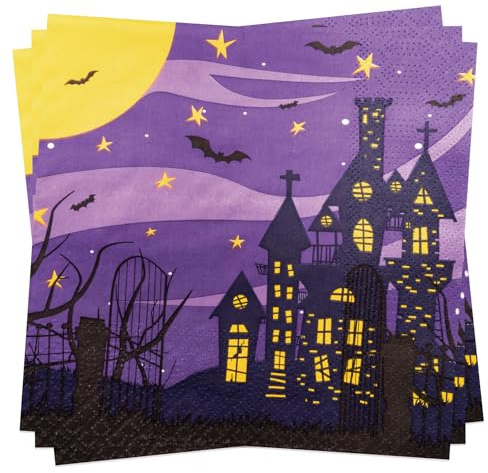 Halloween Spukhaus Servietten 50 Stück Lila Papierservietten 33 x 33 cm Partyservietten