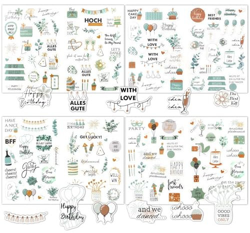 4 Stück Sticker Geburtstag, Happy Birthday Aufkleber, Aufkleber Geburtstag DIY Sticker, Geburtstagskarten und Geschenkaufkleber, Geburtstagssticker Transparenz-Effekt für Scrapbooking (Grün)