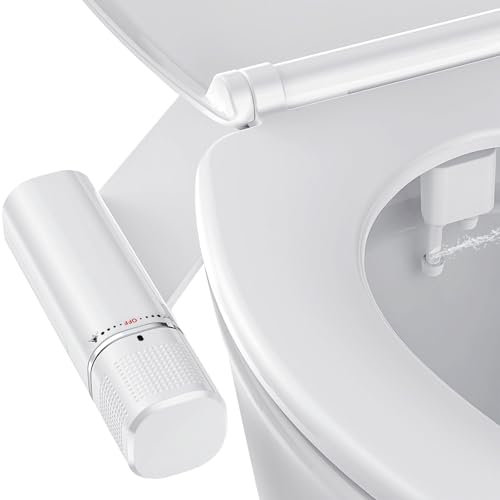 Bidet Attachment, Posterior&Feminine Wash-(Retractable Dual Nozzles), Ultra-Slim Non-Electric Bidet Attachment for Toilet Seat, Adjustable Fresh Cold Water Pressure, Stainless Steel Inlet (White)