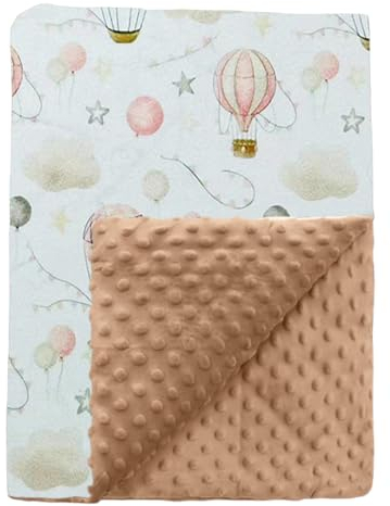Ahoiikids Babydecke mit Name und Geburtsdatum Bestick Minky Dot personalisiert Kuscheldecke (Beige - AirBalloon