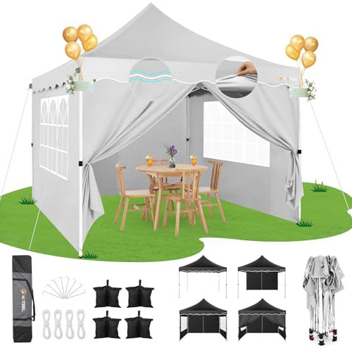 HOTEEL Faltpavillon 3x3 Wasserdicht Stabil Pop Up Pavillon Klappbar 3x3m Winterfest Partyzelt, mit 4 Seitenwänden, 4 Sandsäcken, 4 Seilen, 4 Heringen, Verdickte 0,6mm Randstange, 310cm Hoch, Weiß