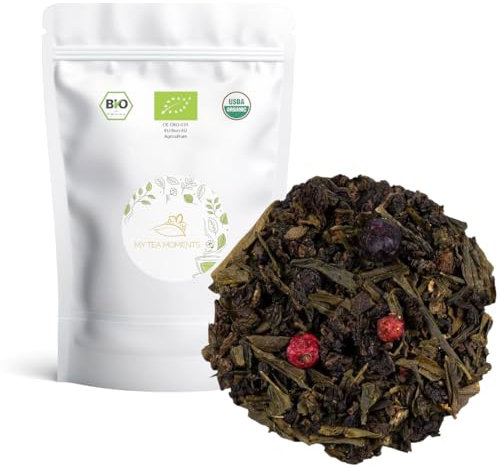 Mezcla Té Azul y Verde de Flor de Sauco y Grosellas a Granel 100 Gramos - Cultivo Sostenible - Ingredientes Naturales - Té Oolong y Sencha combinado con Flor de Saúco, Grosella, Grosella Negra.