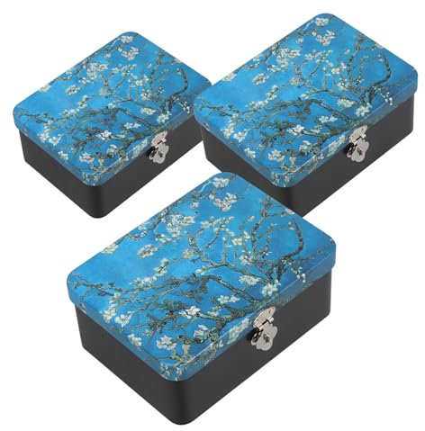 Warmhm 3 Stücke Vintage Ölgemälde Zinn Lagerung Box Metall Schmuck Boxen Deckel Grau