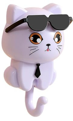 crochet pour clé chat, porte-clés mural pour chat, crochet de clé de chat avec lunettes de soleil, crochet de suspension adhésif créatif monté sur le mur, crochets autocollants muraux pour gat